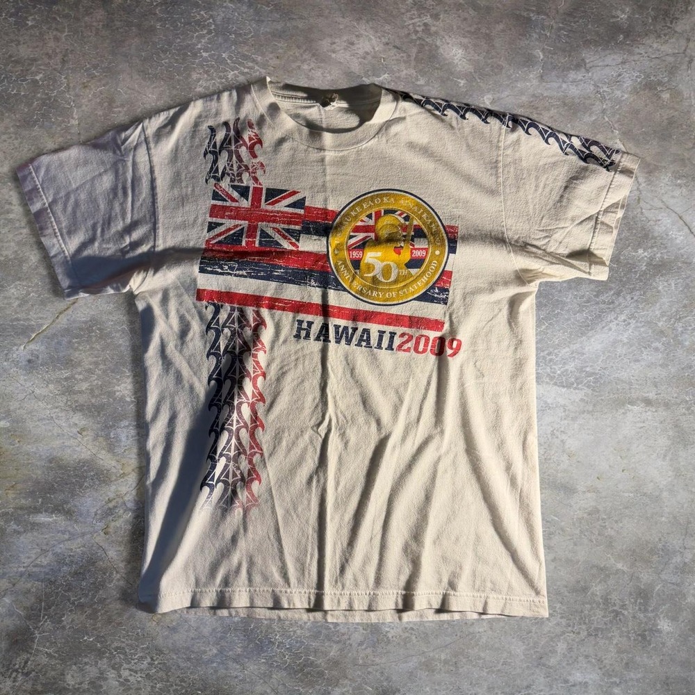 Alstyle Hawaii 2009 50th Anniversary Statehood Graphic T-Shirt Mens Large White